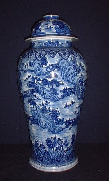 中国陶磁器 明法花 瓢箪型壺 青花山水庭園図蓋壺 中国陶磁器
