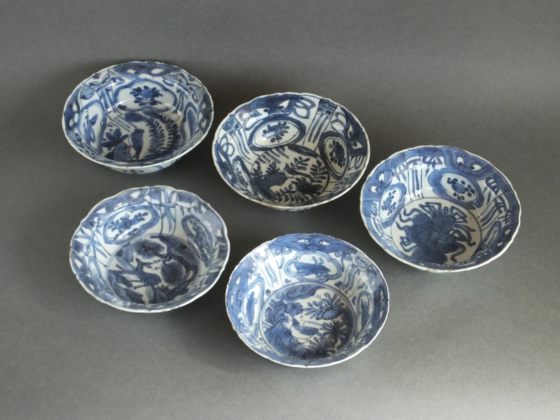 向付 古染付写し 芙蓉手 花鳥文 小鉢 訳あり 欠け 江戸 向付 古染付