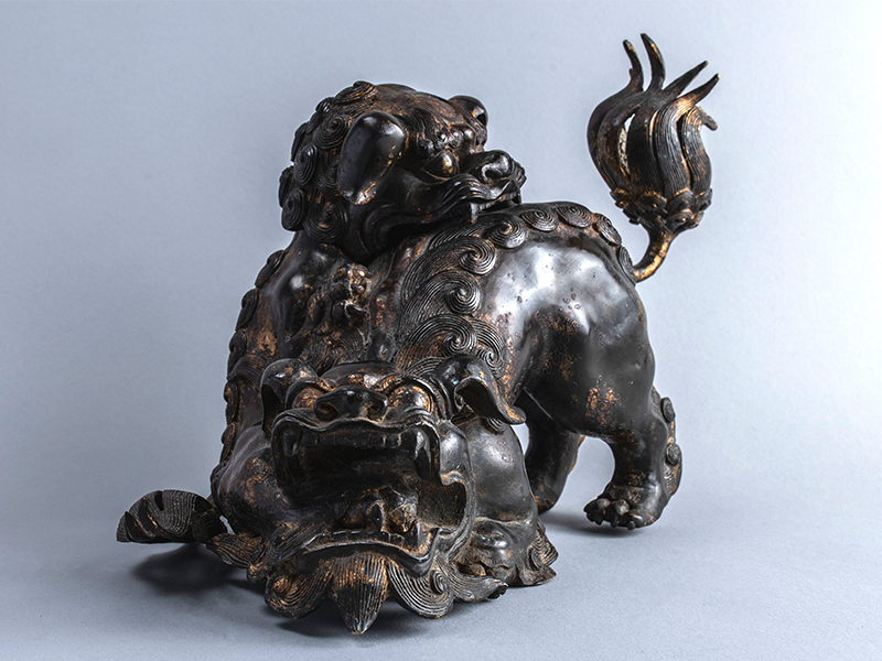 古玄社】古渡 明時代古宣徳銅造獅子形／塔香炉 TN147