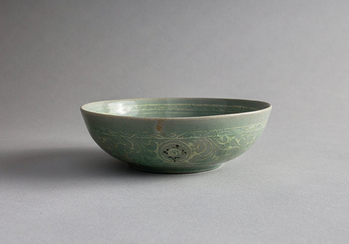 朝鮮古美術 高麗青磁茶碗 草堂作 高麗茶碗 直径13.7cm 木箱附・