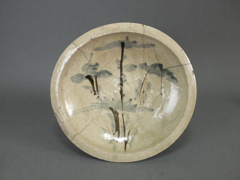 古瀬戸 石皿 絵瀬戸 皿 古美術 骨董 民藝 大堀相馬焼 珍品 竹 JAPAN 古