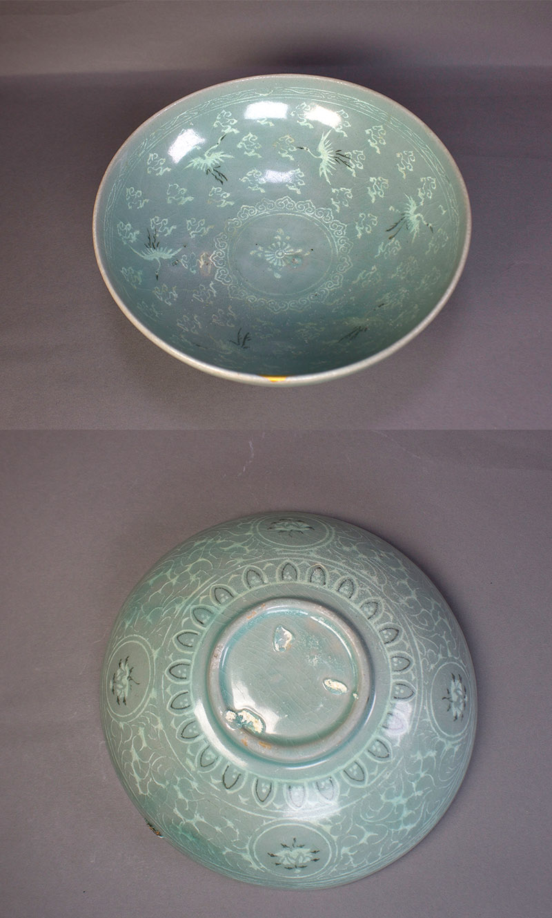 古美術 吉戸 - 高麗青磁雲鶴象嵌鉢 | 古美術品専門サイト fufufufu.com