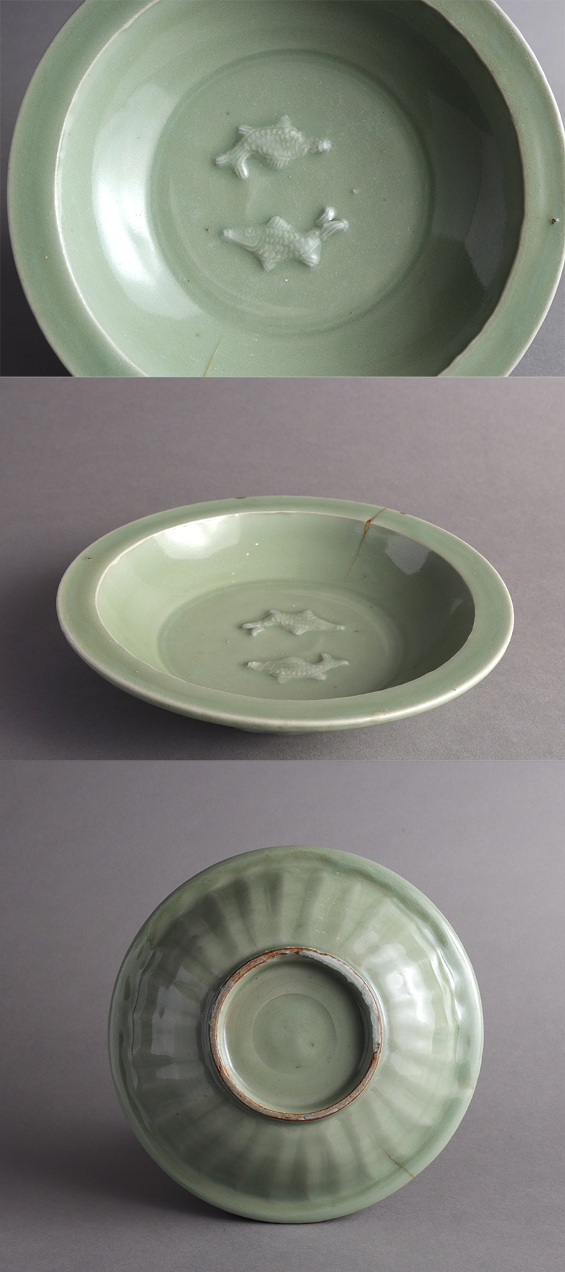 中国美術 龍泉窯 双魚青磁5寸皿 青磁 時代物 古賞物 飾