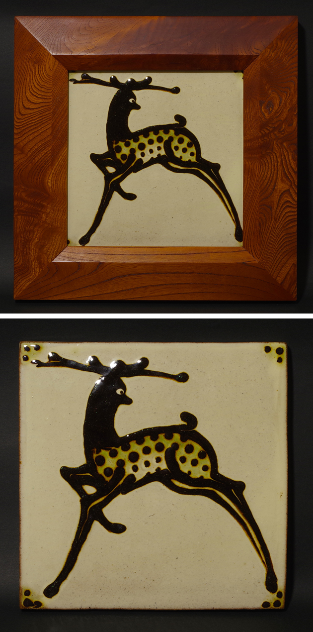 船木研児 スリップウェア 陶板 鳥 額装 船木研児 スリップウェア 陶板