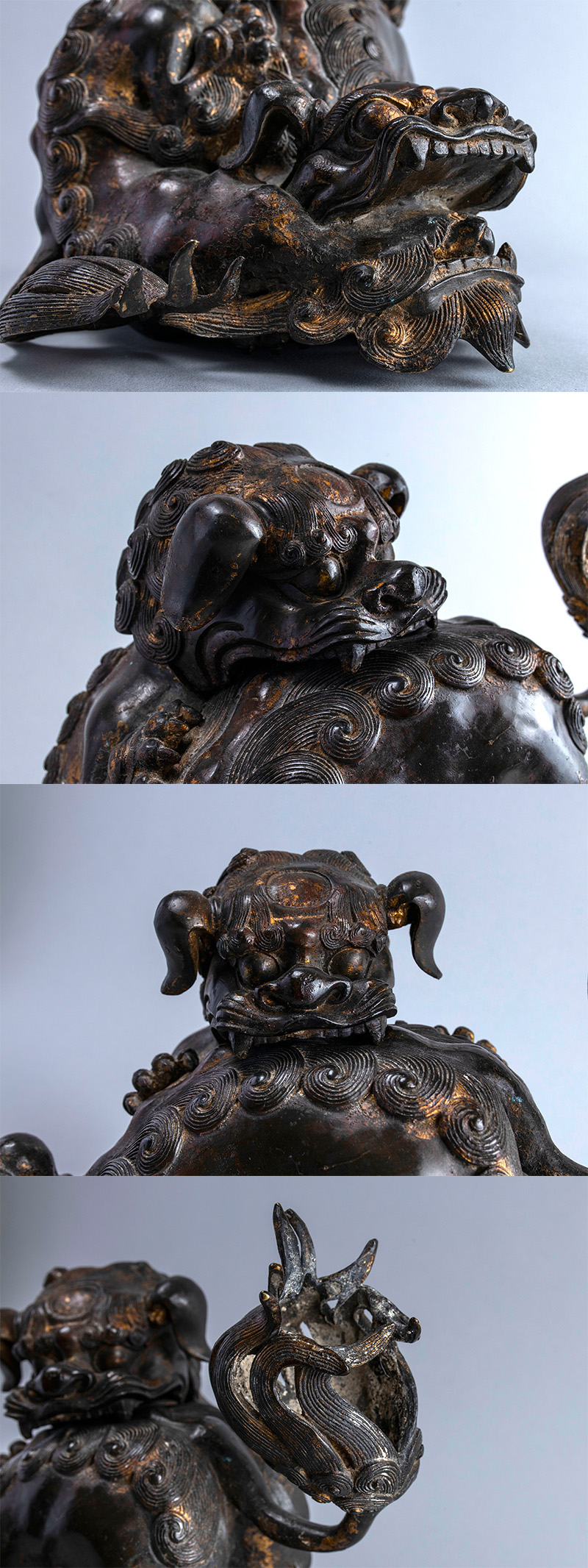 古銅獅子香炉 清朝 送料無料 中国古玩 清時代古銅獅子香炉 華道具香