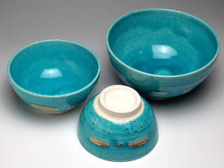 小僧窯 トルコブルー金彩 荒木義隆 酒器 鉢