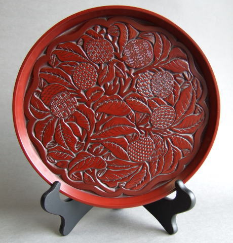 高級鎌倉彫 漆塗り 花柄 てかがみ 未使用品 高級鎌倉彫 漆塗り 花柄