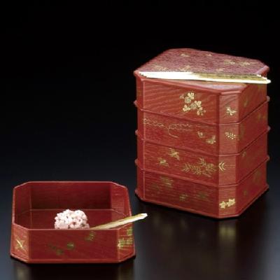 茶道具 菓子器 縁高 縁高重 輪島塗り 溜塗り 七宝透かし 筋目 五