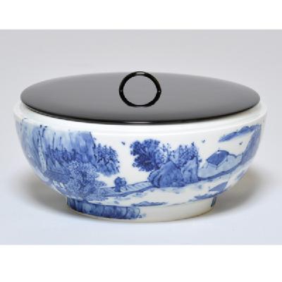 平水指 染付 山水 塗蓋【販売】-茶道具は京都しみず孔昌堂