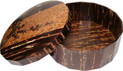 秋田 桜樺細工 茶櫃(びつ) 花籠 名工の作品 手作り樺細工 桜