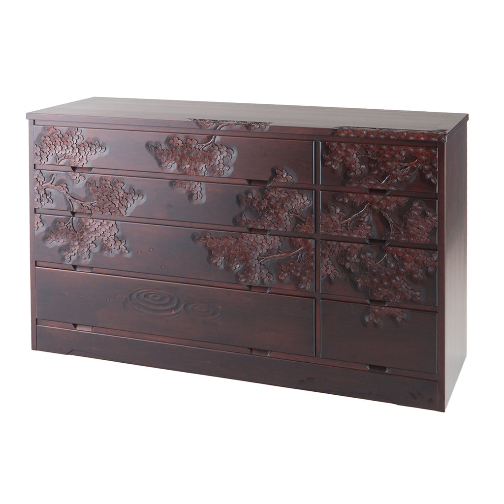 大坂屋家具店軽井沢彫4段チェスト桜彫刻伝統工芸小箪笥