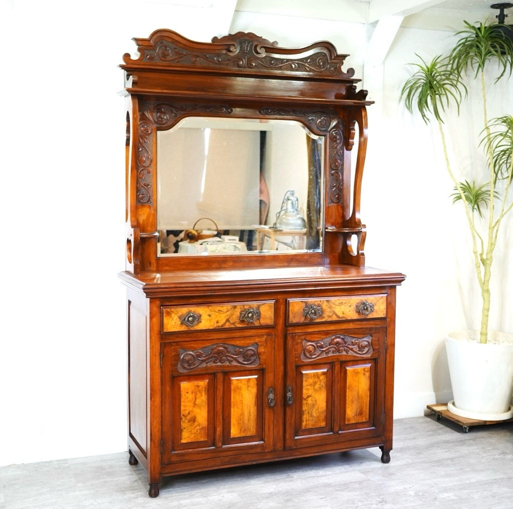 アンティーク ミラーバックサイドボード キャビネット 飾り棚 中古