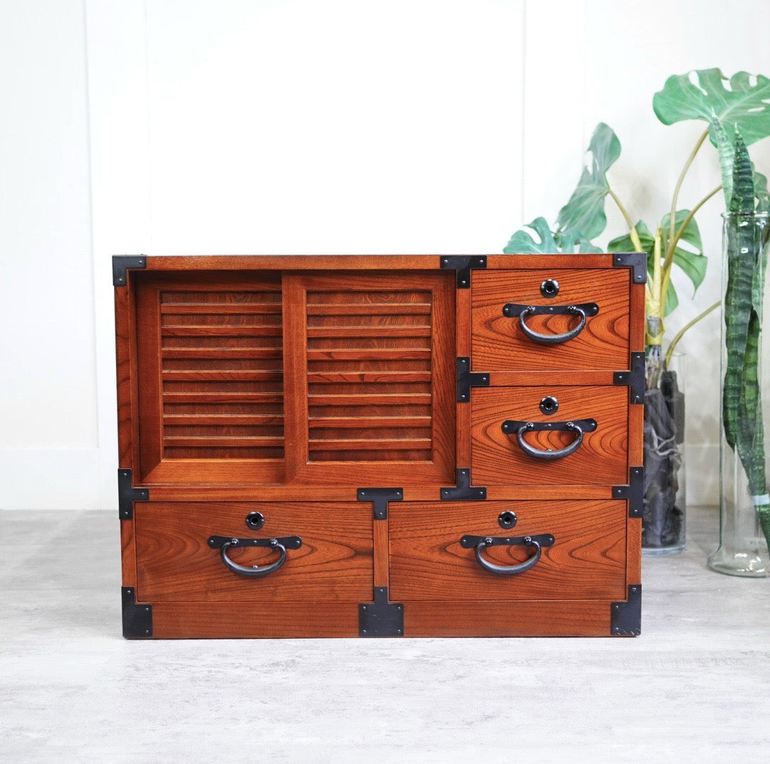 欅の帳場箪笥 日本 伝統 3段 キャビネット 工芸品 中古 日本 伝統 渋い