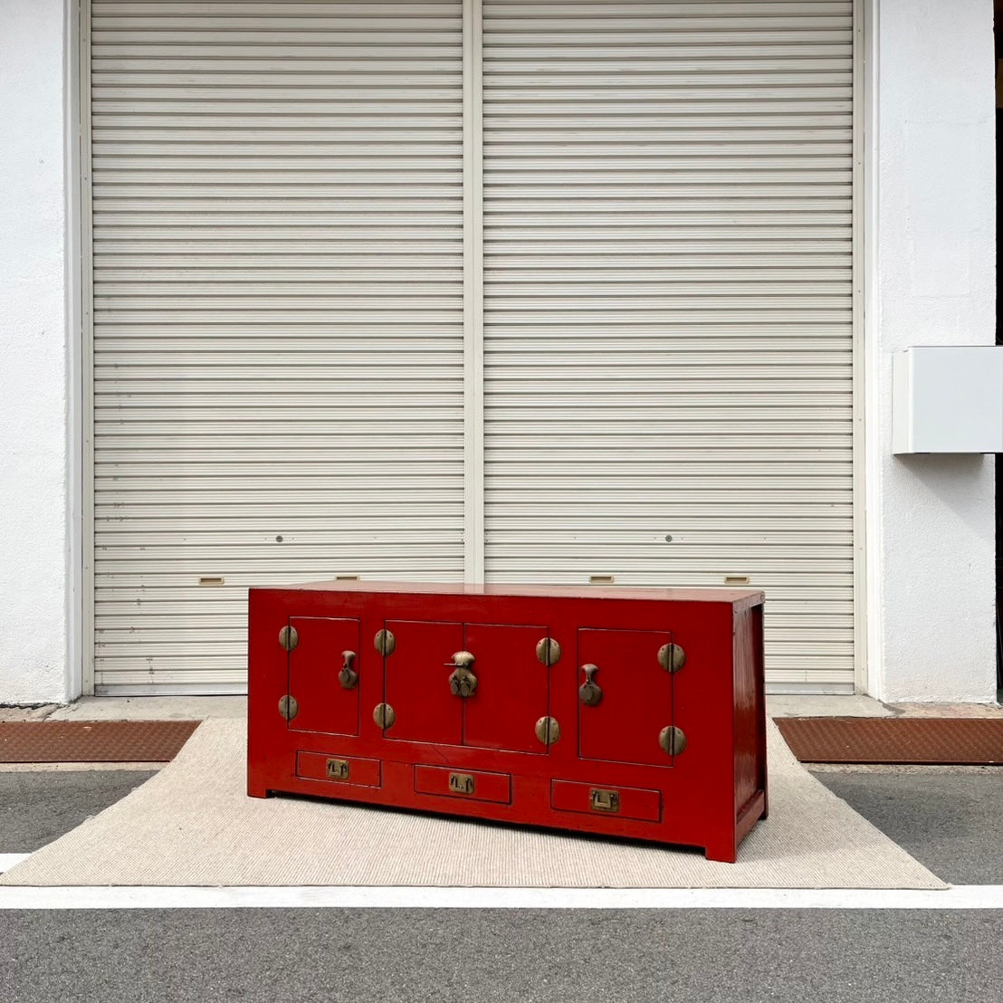 李朝 朱塗りのサイドボード ヴィンテージ 収納 韓流 華流 古い 赤 家具