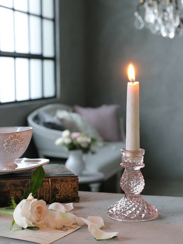 GOODWILLガラスキャンドルホルダーELEGANTピンク10cm ～ サラグレース