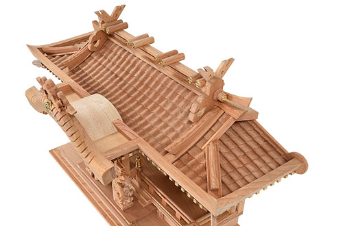 送料無料】本欅 入母屋型彫刻三社 （低高44㎝タイプ） - 仏壇・仏具