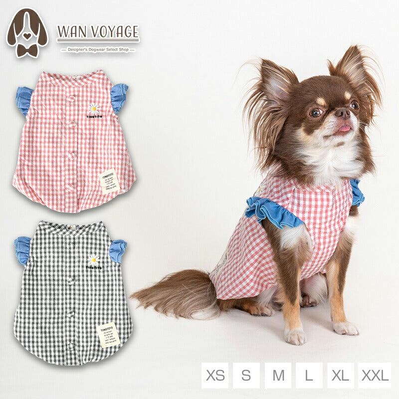 袖フリルチェックタンク XS/S/M/L/XL/XXL TINOTITO -ティノティート