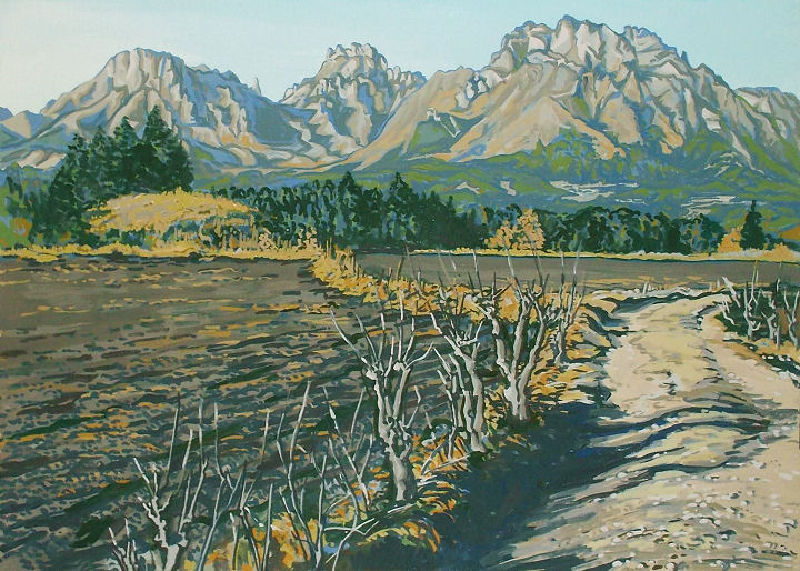 F6「妙義の里」絵画 油絵 油彩画 風景画 アート 妙義山 早春の妙義山