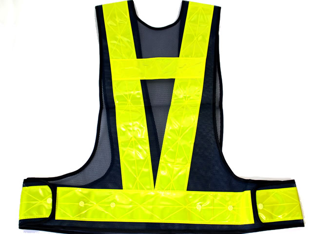 夜光チョッキ 7cm幅 幅広 紺メッシュ・イエロー反射 サイズ調整ベスト