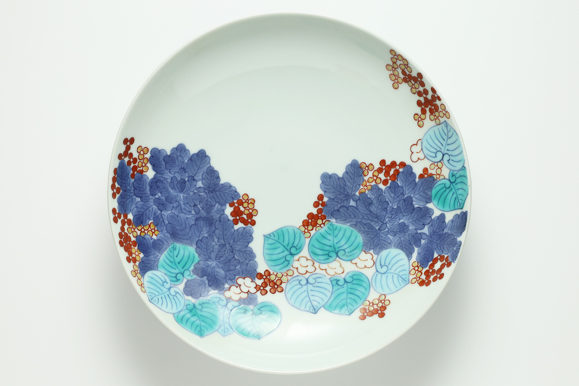 江戸時代後期 後期鍋島 藍鍋島 染付 若松の図 トップ 16.1cm 櫛高台皿