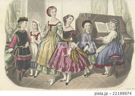 19世紀フランスのファッションプレート,1861のイラスト素材 [22199974