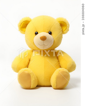 白い背景の前で座っている、黄色いクマのぬいぐるみのイラスト素材