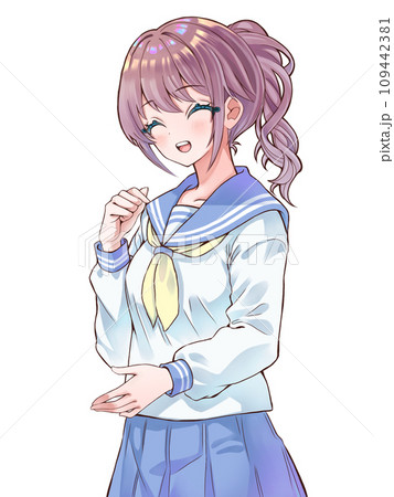 ポニーテールの女の子【喜1】のイラスト素材 [109442381] - PIXTA