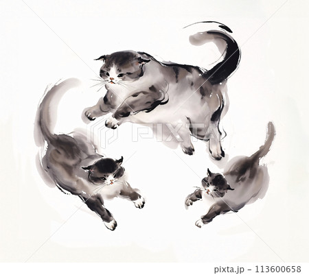 専用 水墨画 猫の絵 専用 水墨画 猫の絵 猫の肖像(18) 手描き作品 額付