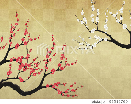 金屏風 春 花 梅の写真素材 - PIXTA