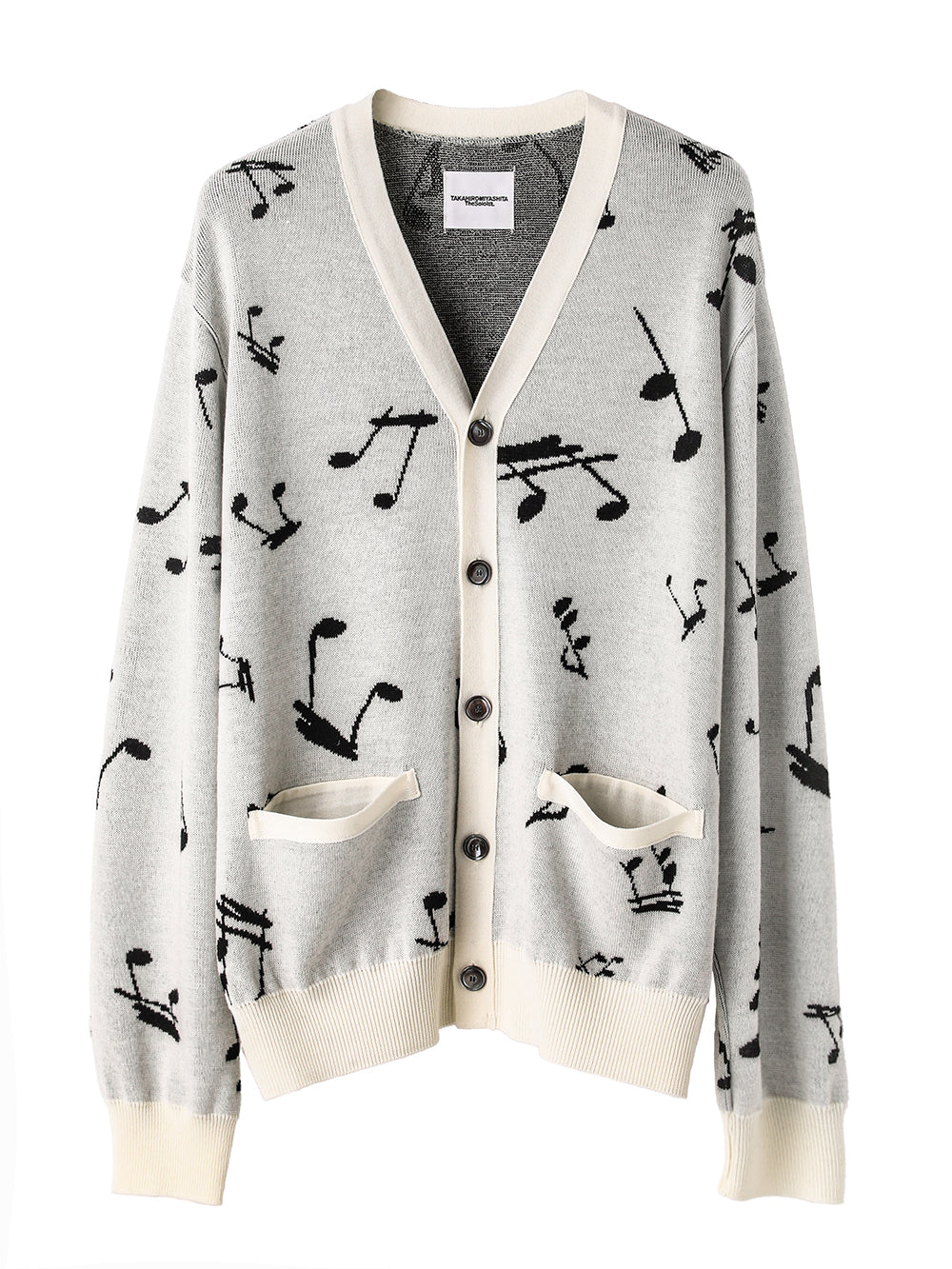 sk.0016AW25-white x black ミュージックノートパターンカーディガン