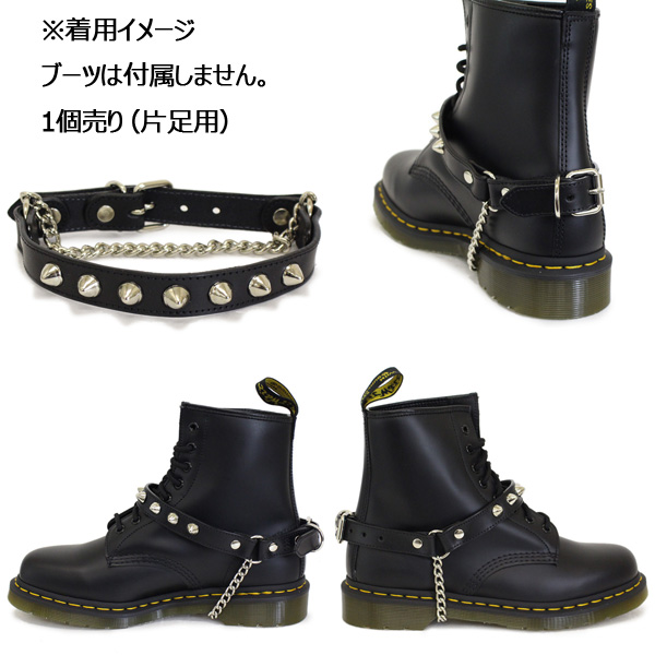 正規取扱店 666 STUDDED GEAR コニカル ブーツストラップ ブラック