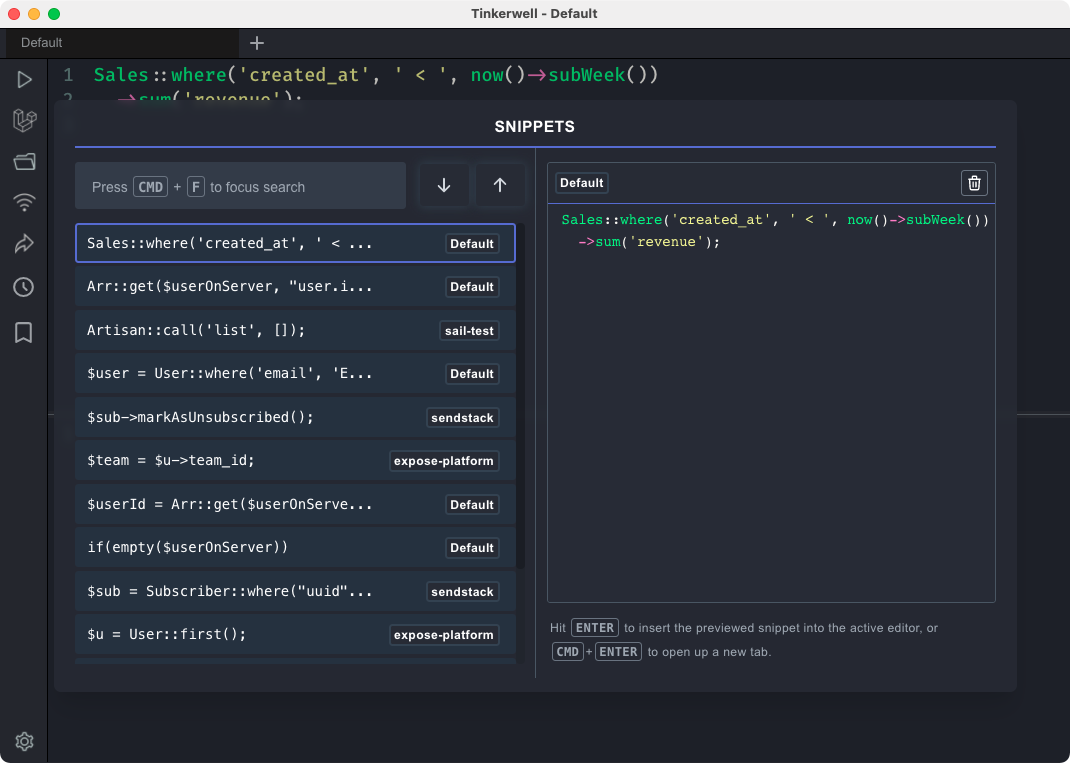 Snippets - Tinkerwell