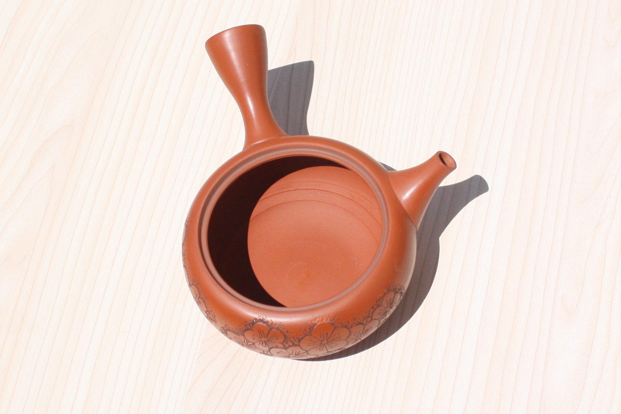 前茶道具 常滑焼 光松作 朱泥 松漢詩刻 横手急須 V 8654 前茶道具 常滑