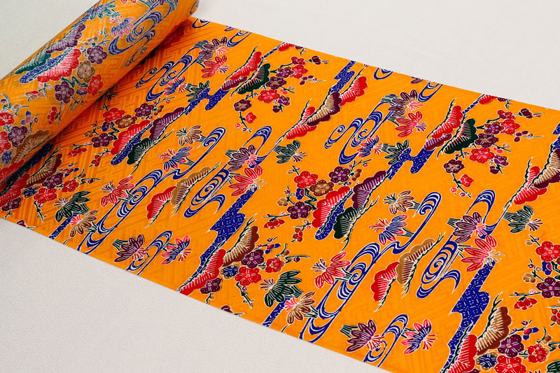 紅型（びんがた） 流水に松竹梅（山吹）柄の和柄生地通販なら都香庵