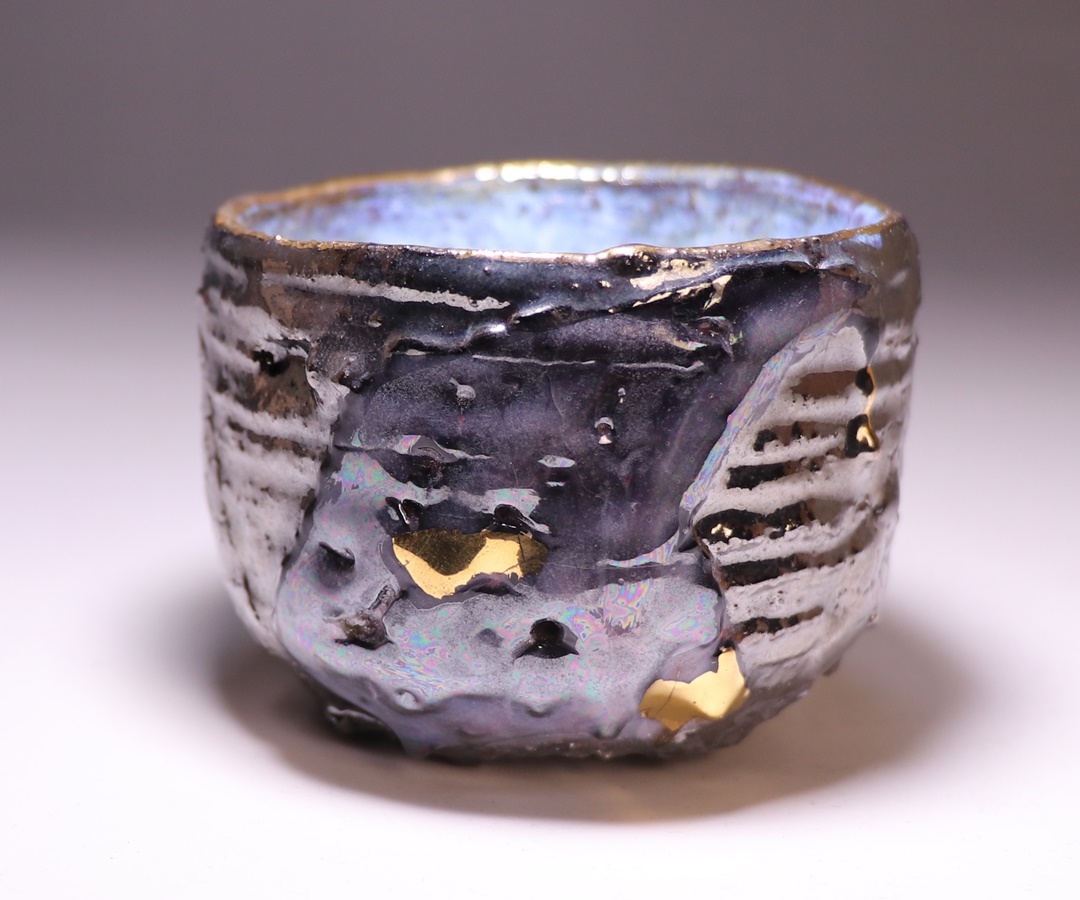 市川透 迦具土 ぐい呑 共箱 赤金銀彩 未使用 市川透 迦具土 ぐい呑 共