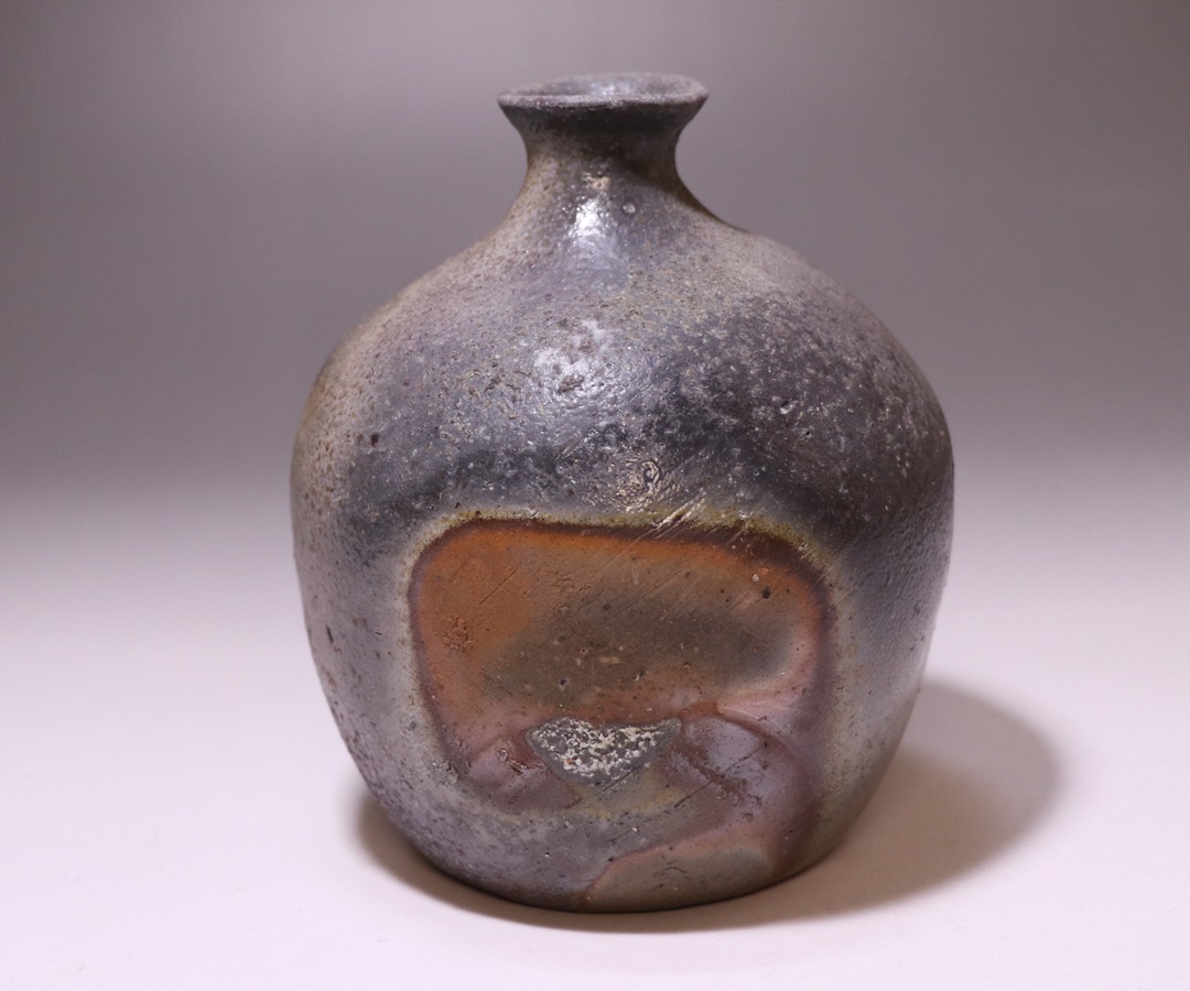 岡山県重要無形文化財 金重道明 備前焼 伊部徳利&酒呑 共箱合布栞 酒器