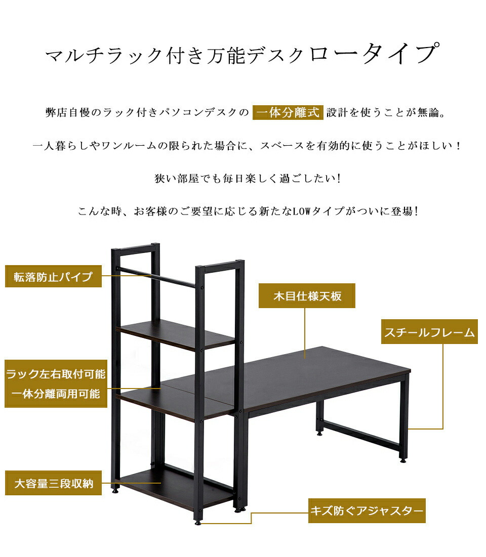 楽天市場】【全品5%クーポン利用中！】パソコンデスク ロータイプ 一体