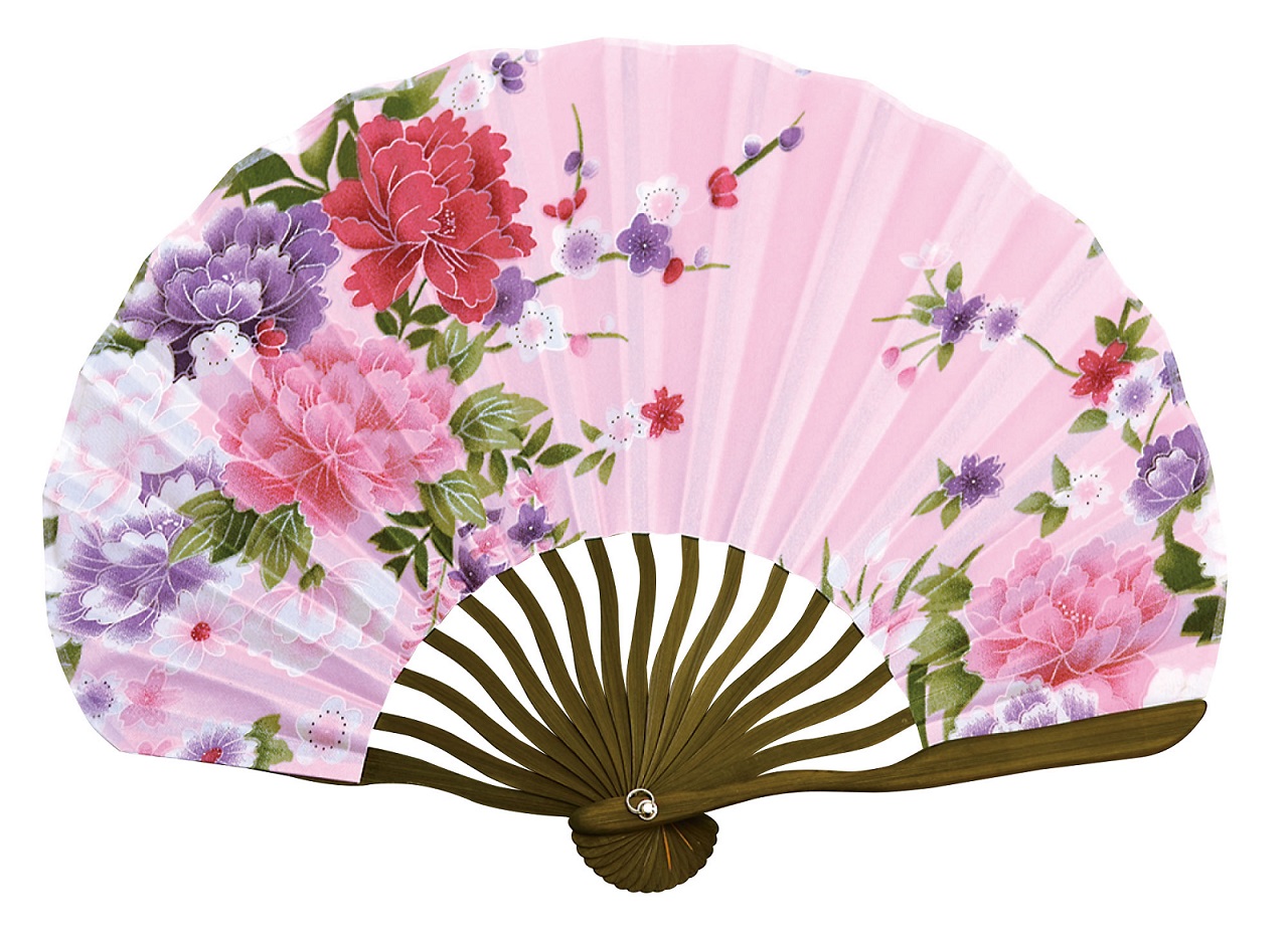 特大扇 アンティーク 孔雀 牡丹 芍薬 巨大掛け扇 箱付 和風インテリア