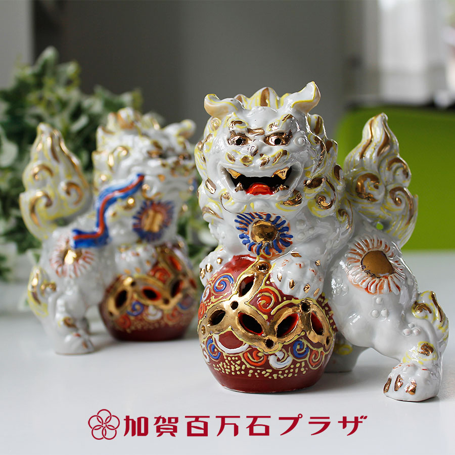楽天市場】対獅子 白盛 4.5号 九谷焼 高さ13cm 家の守り神 置物 風水