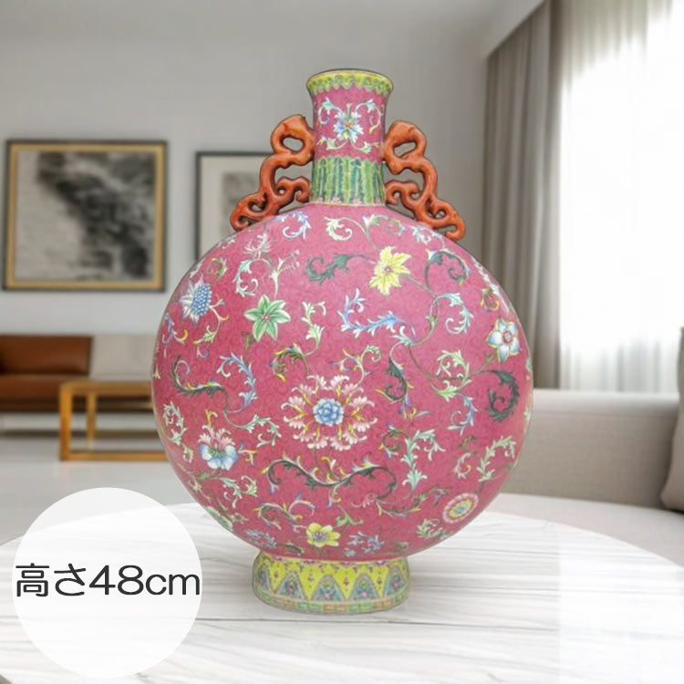楽天市場】景徳鎮 粉彩花文扁壺 全高49cm 中国 陶磁器 希少 花生 工芸