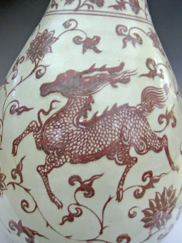 楽天市場】景徳鎮 釉裏紅麒麟鳳凰文花生 希少 花瓶 高さ約60cm 壺 中国