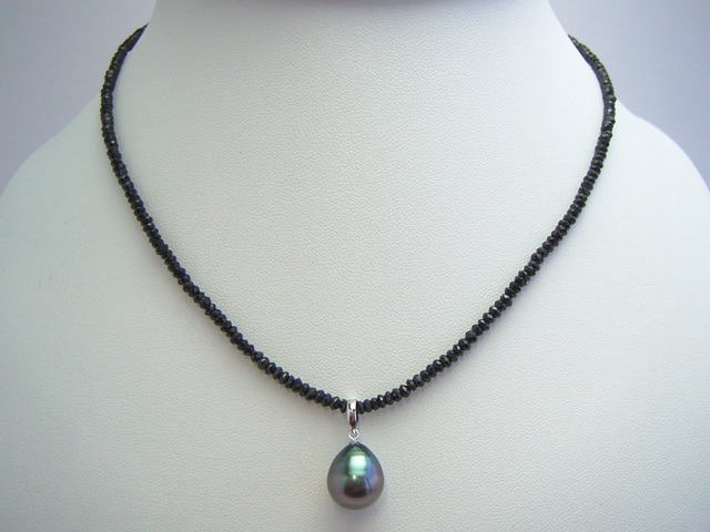 タヒチ黒蝶真珠パールペンダントトップ11mmブルーカラーK14WG製