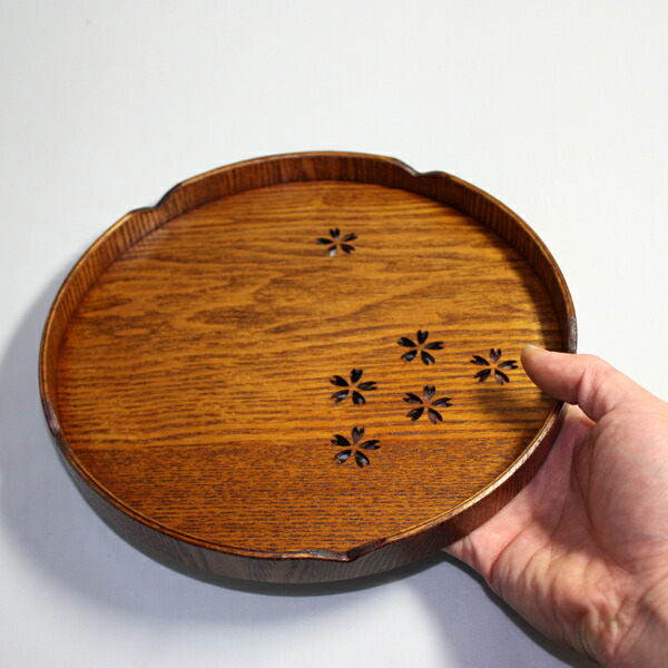 楽天市場】天然木製 お盆 8寸 丸盆 トレー 和 桜 24cm 桜スカシ 木目