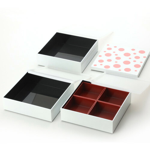 楽天市場】紀州塗り 重箱 3段 6寸 三段 水玉 仕切り 入子付き 白