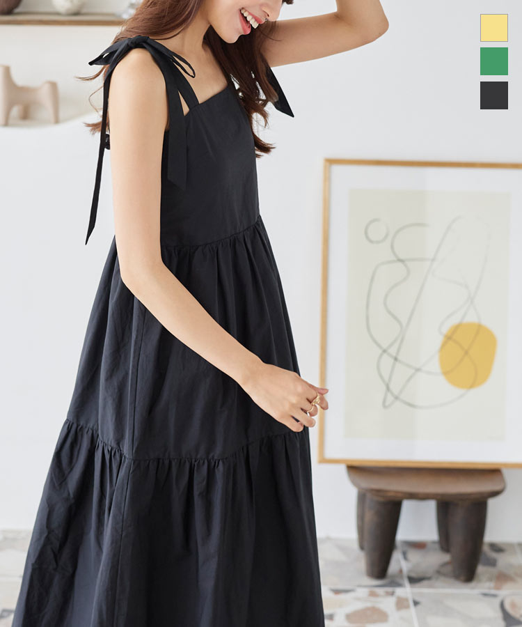 楽天市場】 キャミワンピ レディース ショルダーリボン ワンピース 黒