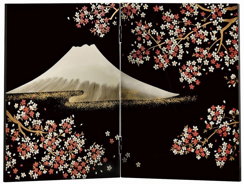 楽天市場】会津漆器 屏風 衝立 桜富士 黒 びょうぶ 木繊 会津塗り