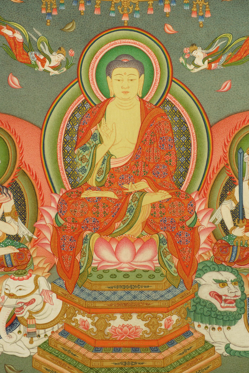 紺地金泥 釈迦三尊像 仏画 古画 日本画 希少 模写作品 送料込 紺地金泥