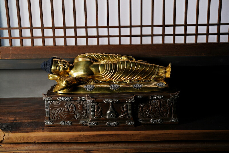 仏教美術 古銅鍍金 涅槃仏 寝釈迦仏 仏像 置物 H R7248 仏教美術 古銅