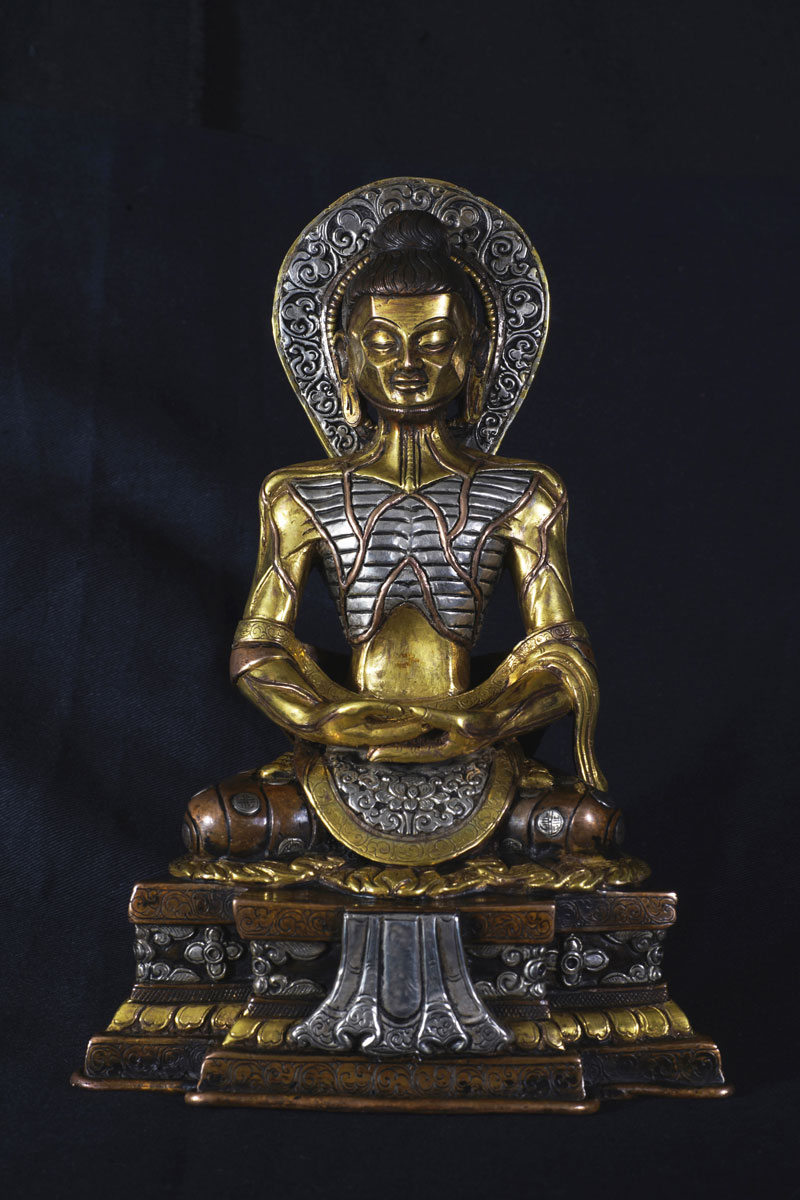 釈迦如来 銅造鍍金銀象嵌 : 仏像仏画チベット美術卸の天竺堂