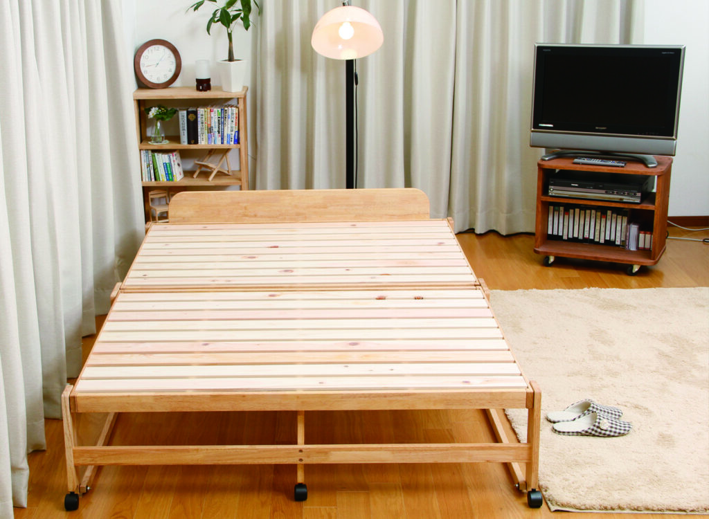 楽天市場】中居木工 折りたたみひのきスノコベッド ダブルベッド ハイ